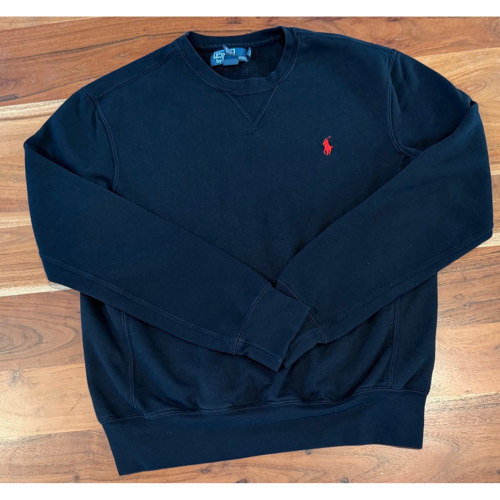 Polo Ralph Lauren Mens Small Black Crewneck Sweatshirt Red Pony Logo Pullover